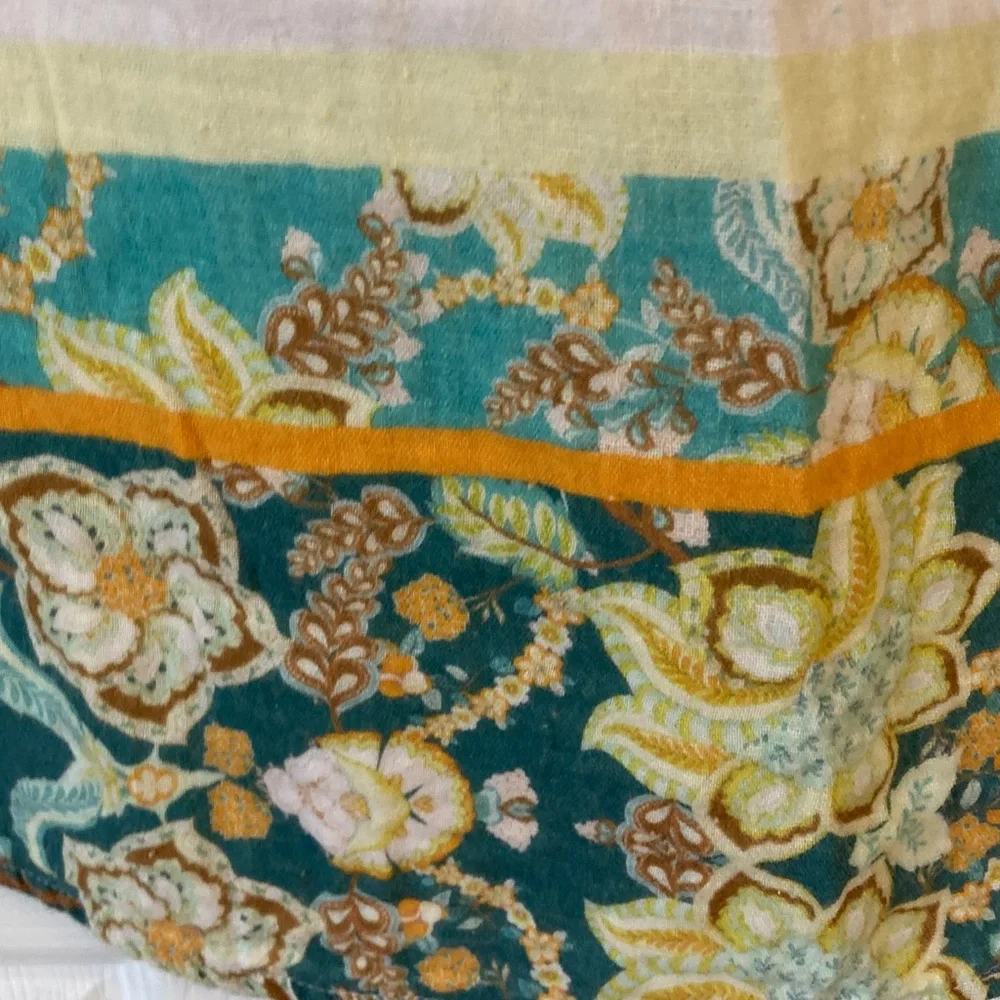 Lightweight Floral Button-Down Shirt - White with Green & Yellow Print - Picture 11 of 13
